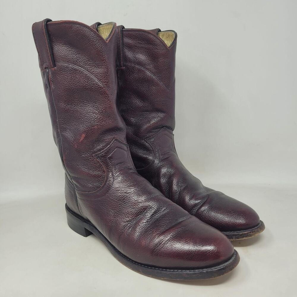 VTG Justin Boots 6.5B Black Cherry‎ Leather Western Cowboy Roper L3718 Cowgirl
